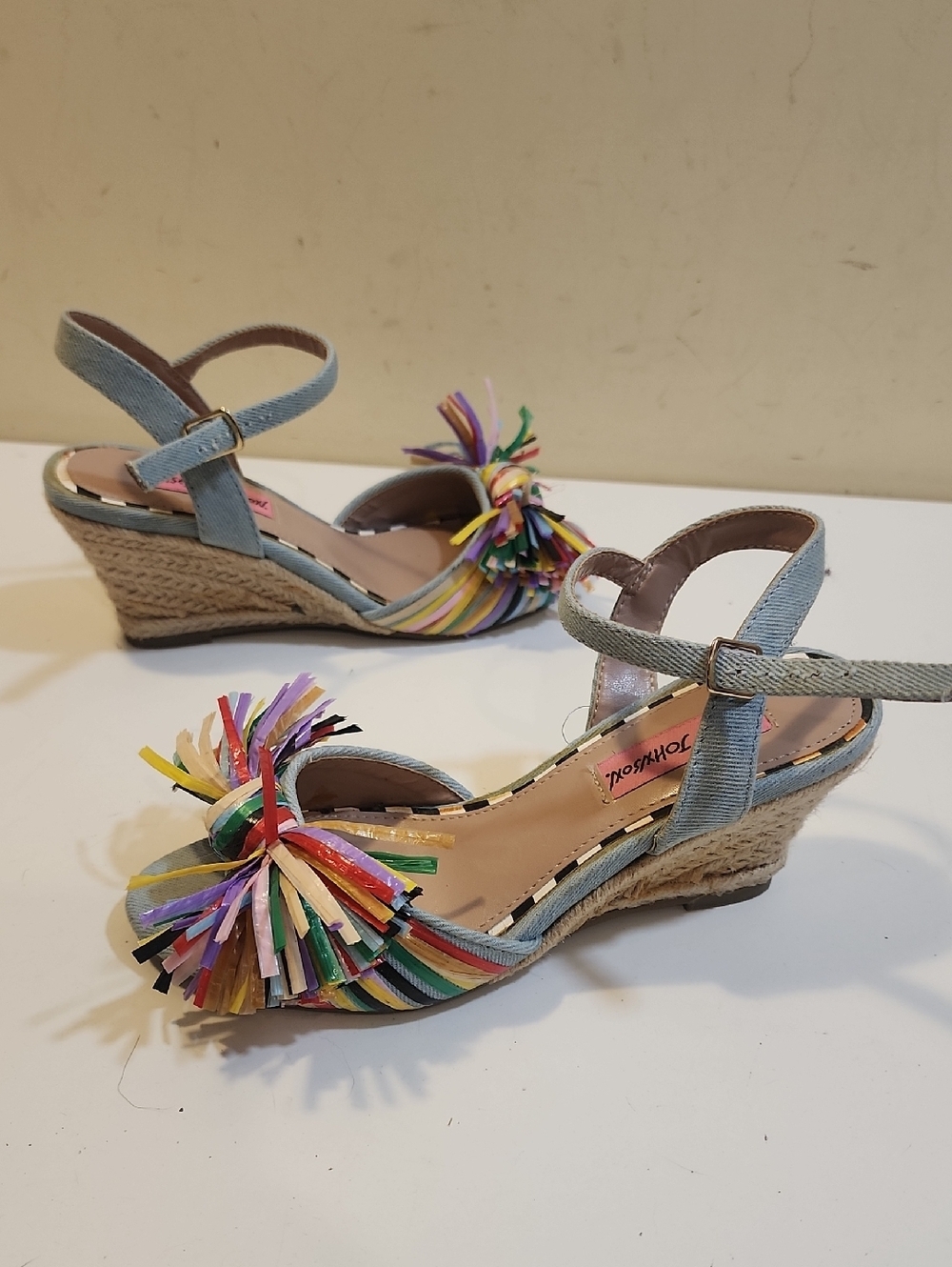 Betsey Johnson Multicolor Tassel Espadrille Wedge Sandals - Light Blue Sz 5M